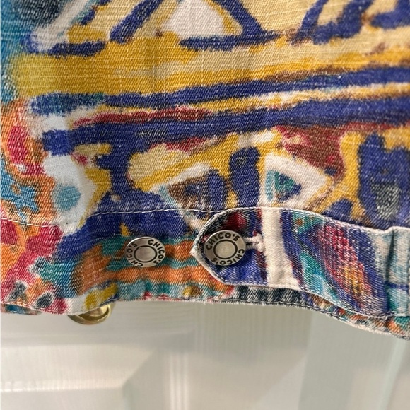 Chicos Linen Cotton Aztec Southwestern Print Jacket SZ 1/M - Picture 5 of 6